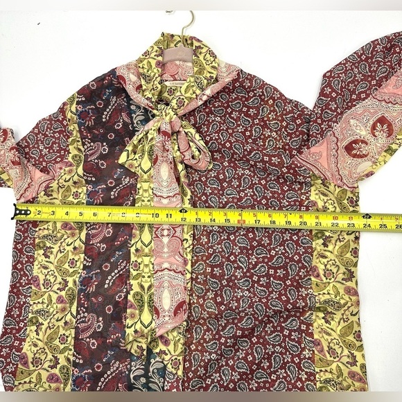 Soft Surroundings Womens Langdon Top Size XL Patchwork Paisley Tie Neck Blouse - Picture 8 of 10